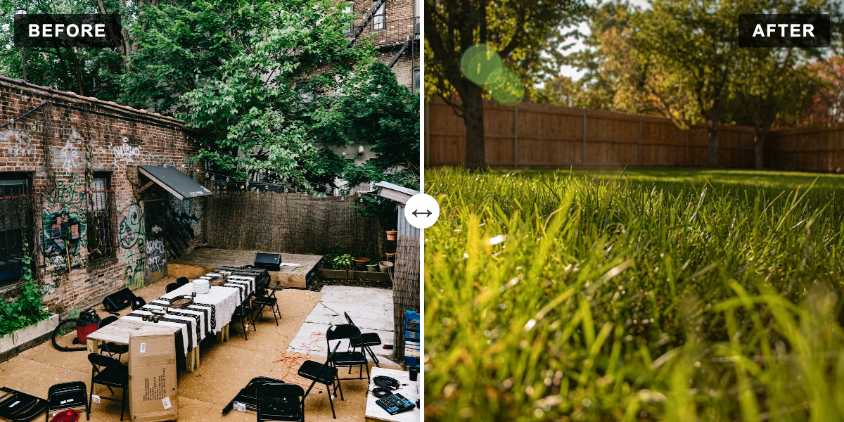 Before and after yard cleanup